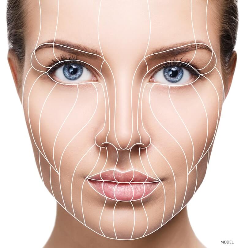 Woman with contour lines superimposed over her face.